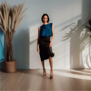 Anthropologie Cap-Sleeve Silky Scoop Neck Blouse SZ S  TEAL